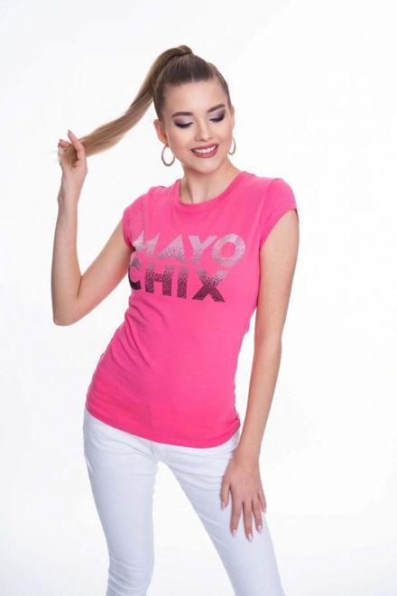Kép: Mayo Chix Pink Strasszos Feliratos Rövidujjú Light Felső / Póló