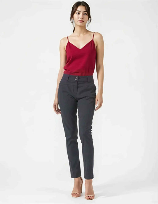 Kép: Extyn Fekete Szűk Szárú Elegáns Berakásos Hátul Zsebdíszes Nadrág