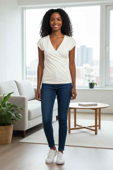 Kép: Envy Fehér V kivágású Húzott Felső