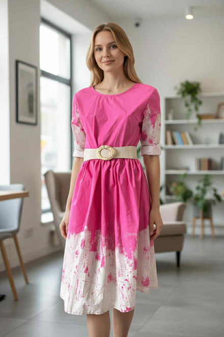 Kép: Pink Fehér Vászon Ruha