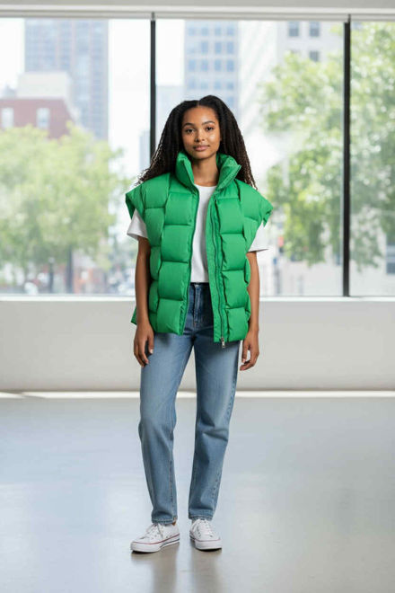 Kép: Zöld Különleges Álló Galléros Pufi Mellény