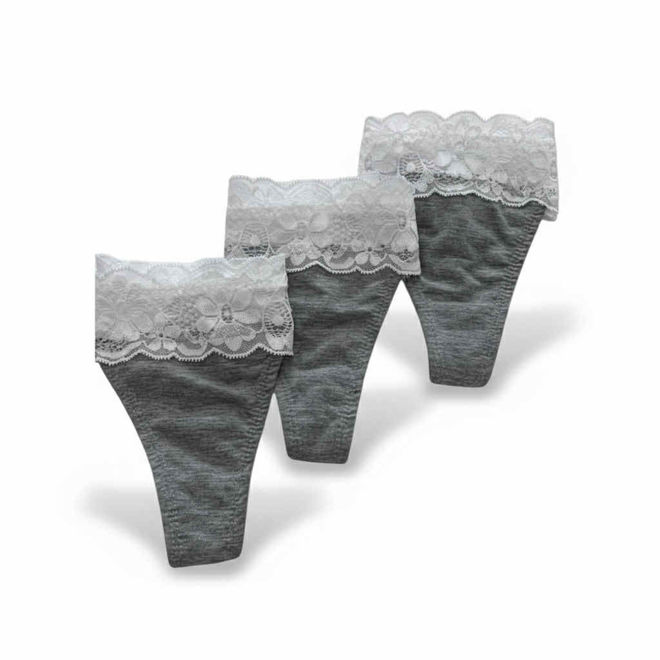 Kép: 3 db-os Cupcake Fehér Szürke Csipke Szegélyes Pamut Tanga Bugyi Szett