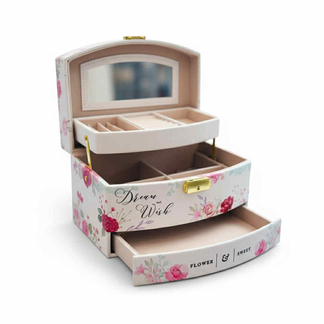 Kép: Rózsaszín Virág Mintás Ékszerdoboz