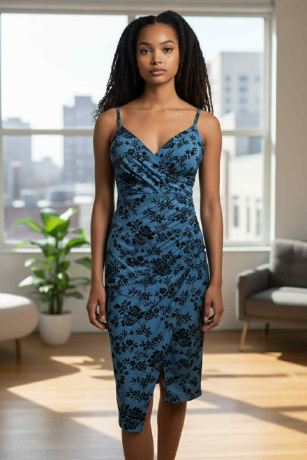 Kép: Türkiz Virág Mintás Felsliccelt Ruha