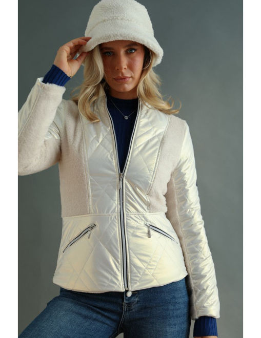 Kép: Warp Zone Fehér Anyagában Mintás Fényes Kabát