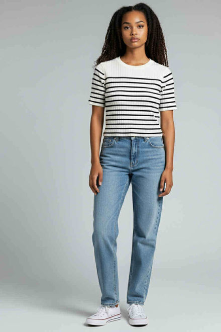 Kép: Fehér Fekete  Csíkos Felső