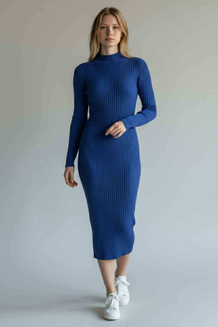 Kép: Királykék Színű Félgarbós Bordázott Ruha