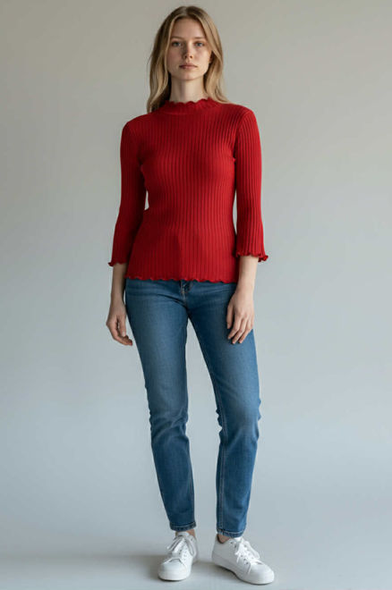 Kép: Piros Hullámos Nyakú Felső