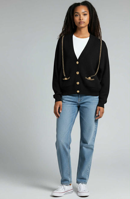 Kép: Fekete Arany Díszes Gombos Felső