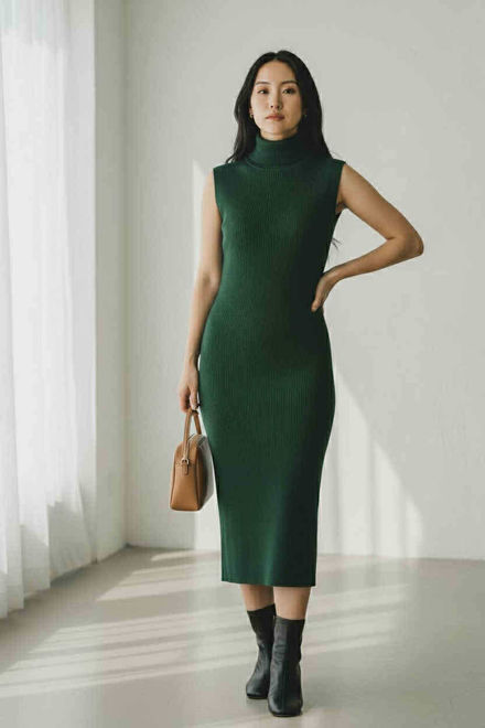 Kép: Mélyzöld Garbós Bordázott Ruha