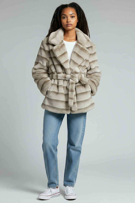 Kép: Barna Anyagában Mintás Szörme Kabát