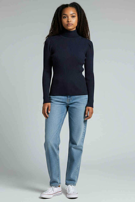 Kép: Sötétkék Kötött Garbó Felső