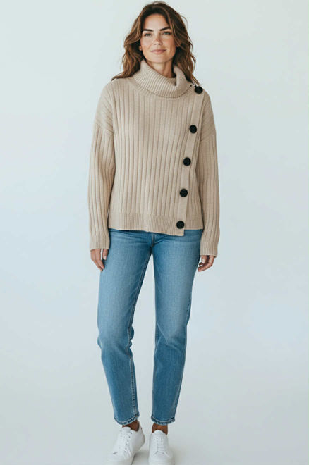 Kép: Crem Színű Elasztikus Gombos Felső