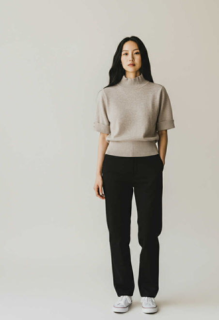 Kép: Bézs 3/4 Ujjú Gombos Felső