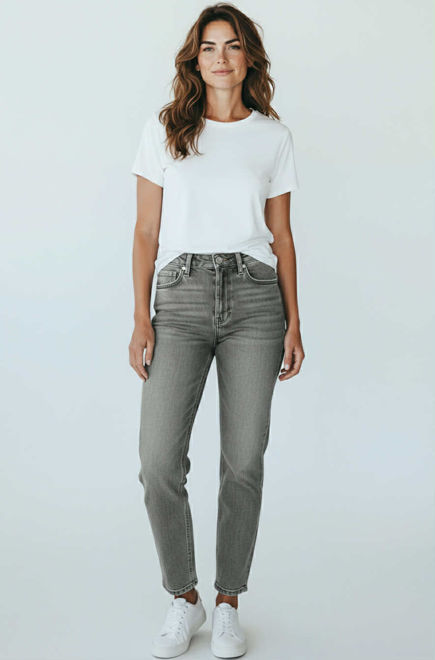 Kép: Szürke Koptatott Egyenes Farmer Nadrág