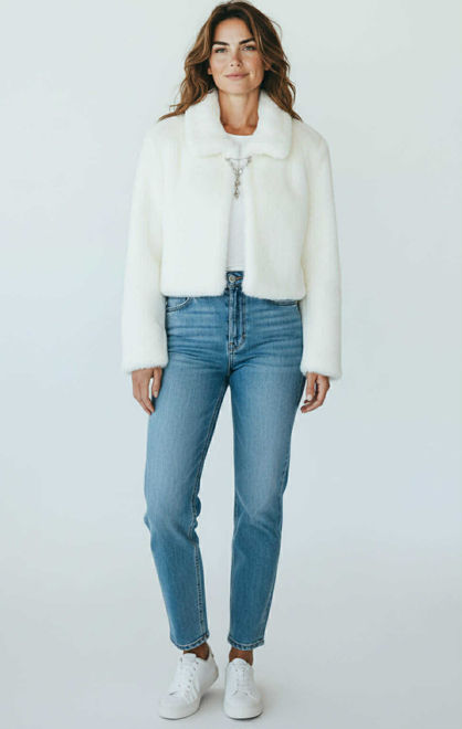 Kép: Fehér Puha Bross Díszes Kiskabát