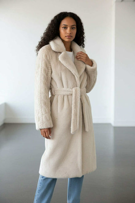 Kép: Bézs Színű Bunda Hosszú Kabát