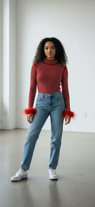 Kép: Tüll Strasszköves Piros Felső