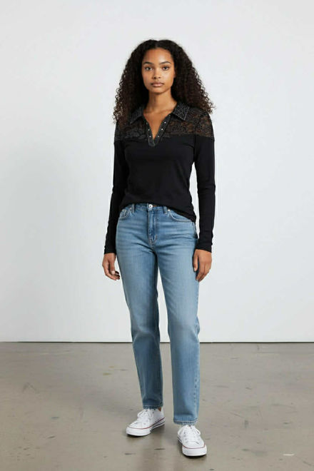 Kép: Fekete Necc Köves Mintás Kivágott Felső