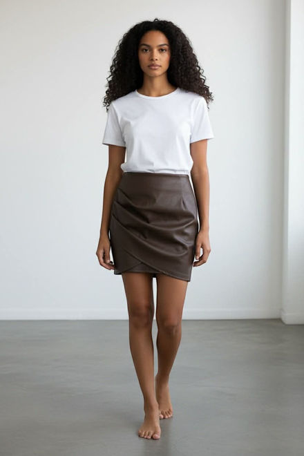 Kép: Sötétbarna Átlapolt Műbőr Szoknya